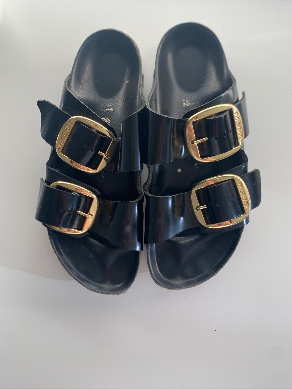 Birkenstock Arizona Big Buckle High Shine Patent Black Leather Sandals Sz 10/41